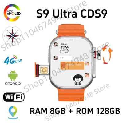 Original CDS9 Smartwatch S9 Ultra Smart Watch With 180° Rotary Camera GPS WIFI SIM Card Slot COMPASS NFC 2.2inch Amoled Screen