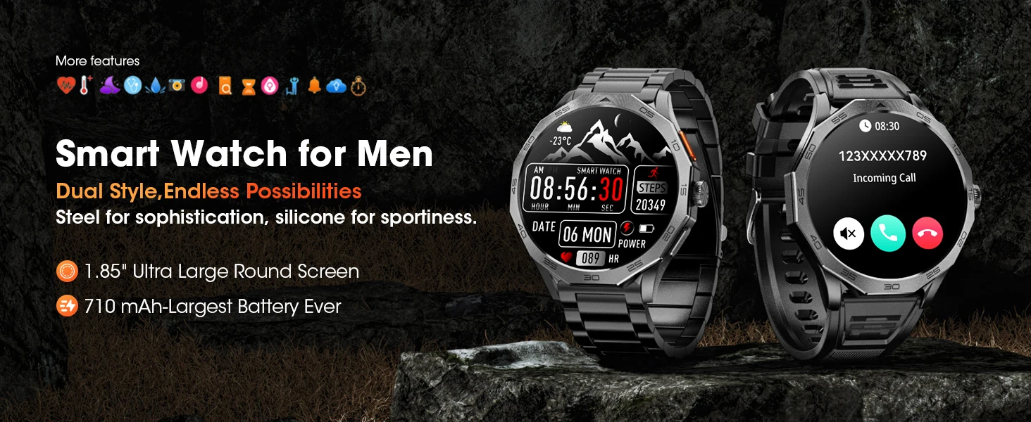 Karchilor Men's smartwatch, 1.85 high-definition screen, Bluetooth calling IP68 waterproof sports fitness watch, Sports fitness Karchilor Men's smartwatch, 1.85 high-definition screen, Bluetooth calling IP68 waterproof sports fitness watch, Sports fitness