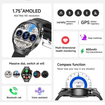 2025 New For HUAWEI Men Smart Watch 1.75inch AMOLED GPS Track Bluetooth Call Waterproof Compass Heart Rate Sports Smart Watches - Image 2