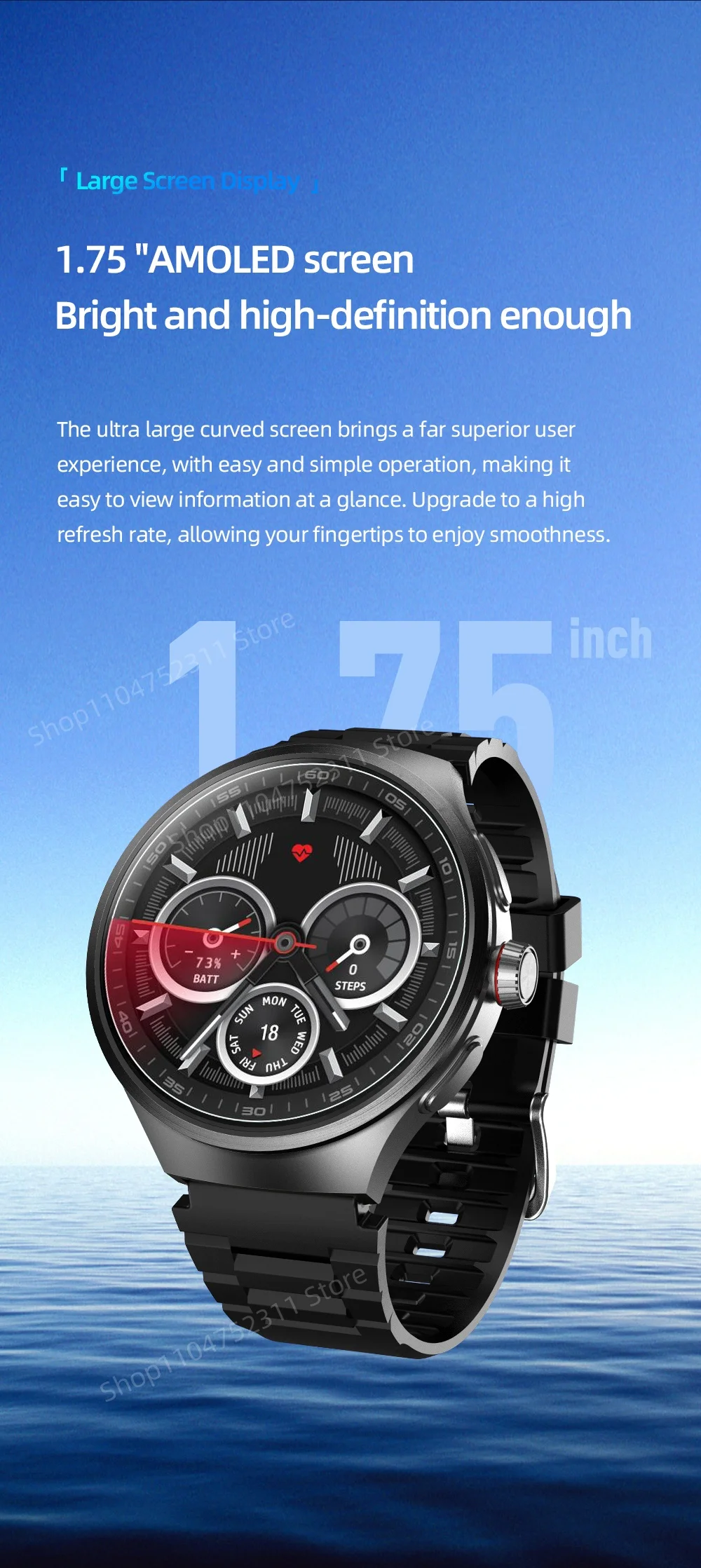 VP50 Smart Watch 1.75 inch Amoled 490*490 HD Screen 800W Camera GPS WIFI Compass NFC 256GB Storage Android Smartwatch Sim Card
