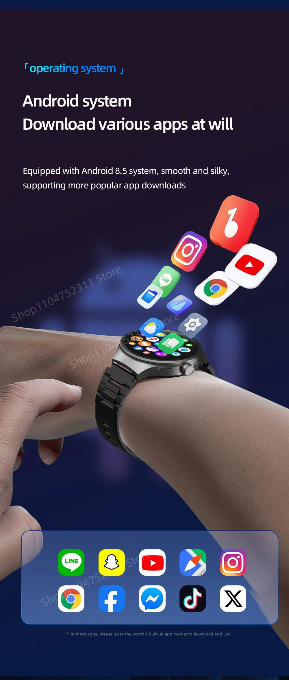 VP50 Smart Watch 1.75 inch Amoled 490*490 HD Screen 800W Camera GPS WIFI Compass NFC 256GB Storage Android Smartwatch Sim Card