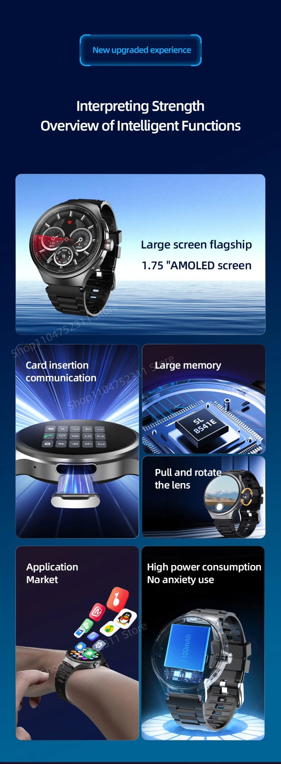 VP50 Smart Watch 1.75 inch Amoled 490*490 HD Screen 800W Camera GPS WIFI Compass NFC 256GB Storage Android Smartwatch Sim Card