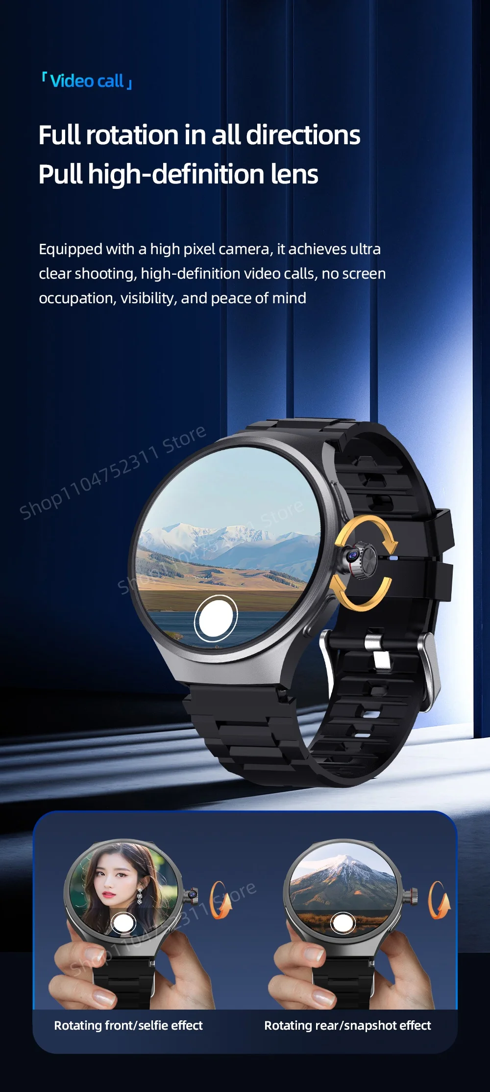 VP50 Smart Watch 1.75 inch Amoled 490*490 HD Screen 800W Camera GPS WIFI Compass NFC 256GB Storage Android Smartwatch Sim Card