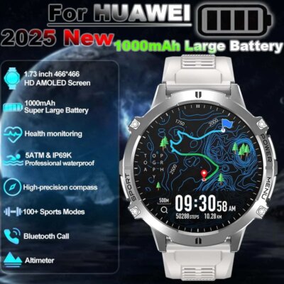 2025 NEW For HUAWEI Outdoor Military Men Smart Watch 1000mAh Large Battery Compass Altimeter BT Call IP69K 5ATM Waterproof Watch