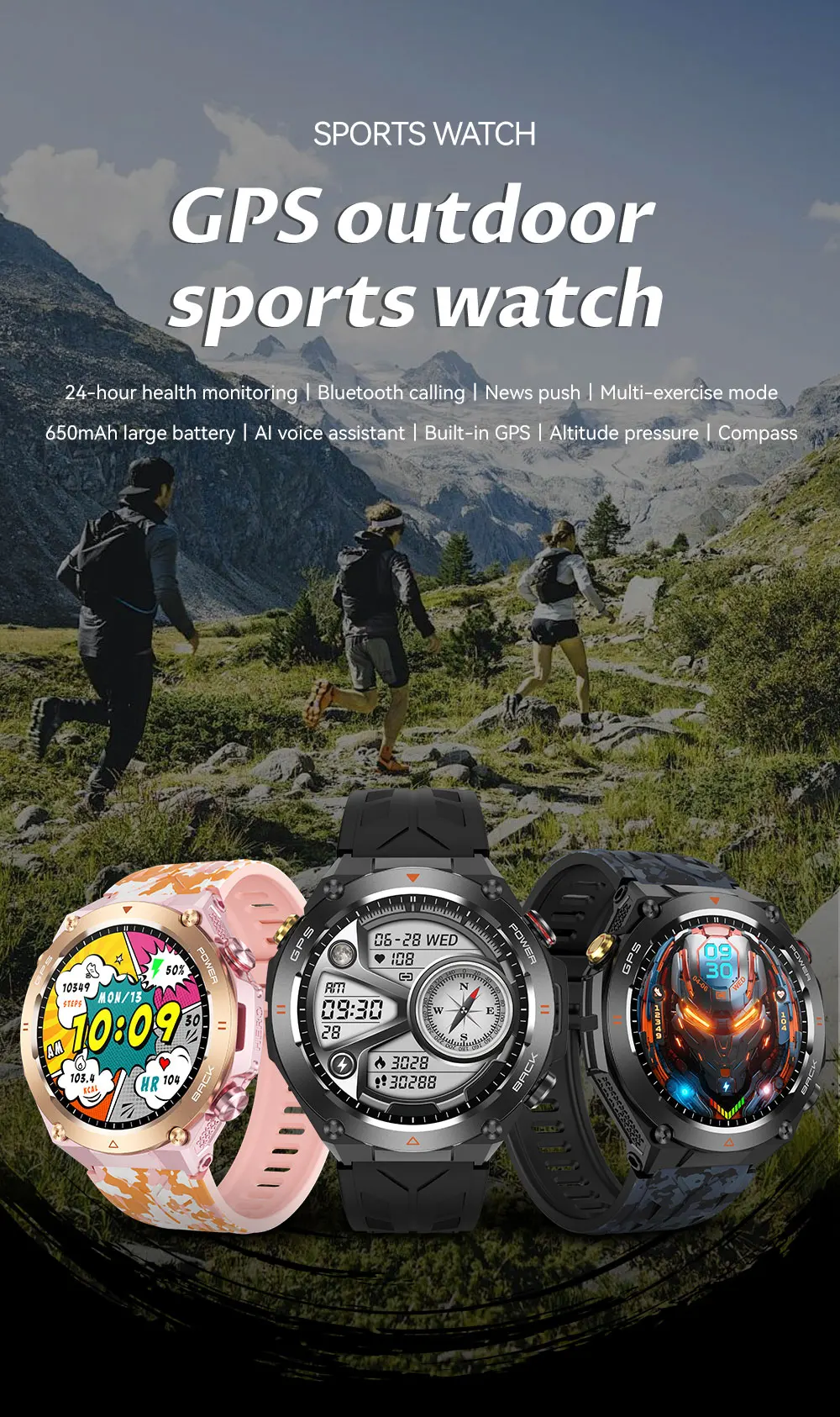 2025 New For XIAOMI Outdoor Sports GPS Smart Watch Men Waterproof Bluetooth call Heart rate Fitness Smartwatch Woman 650mAh BTA