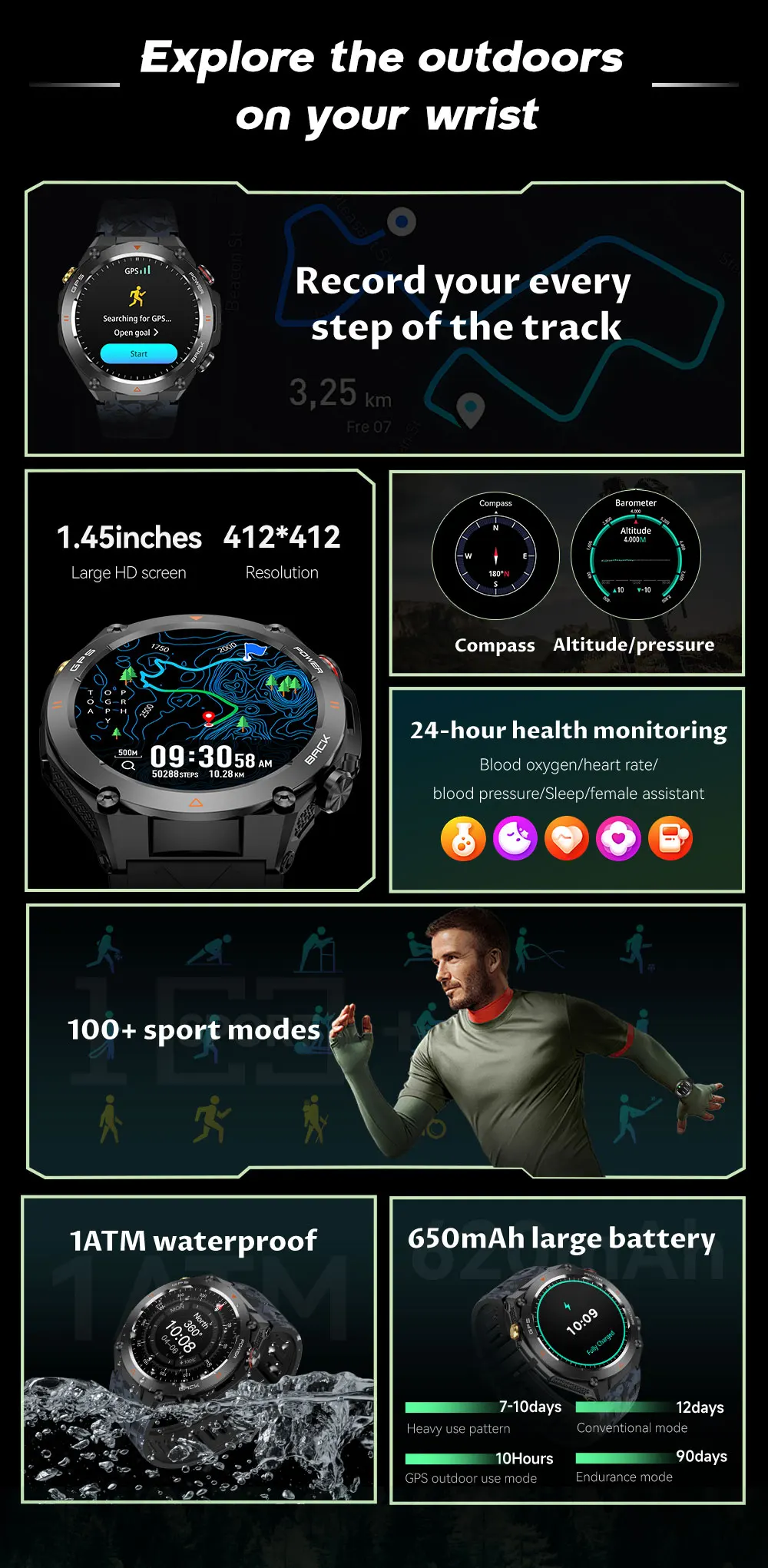 2025 New For XIAOMI Outdoor Sports GPS Smart Watch Men Waterproof Bluetooth call Heart rate Fitness Smartwatch Woman 650mAh BTA