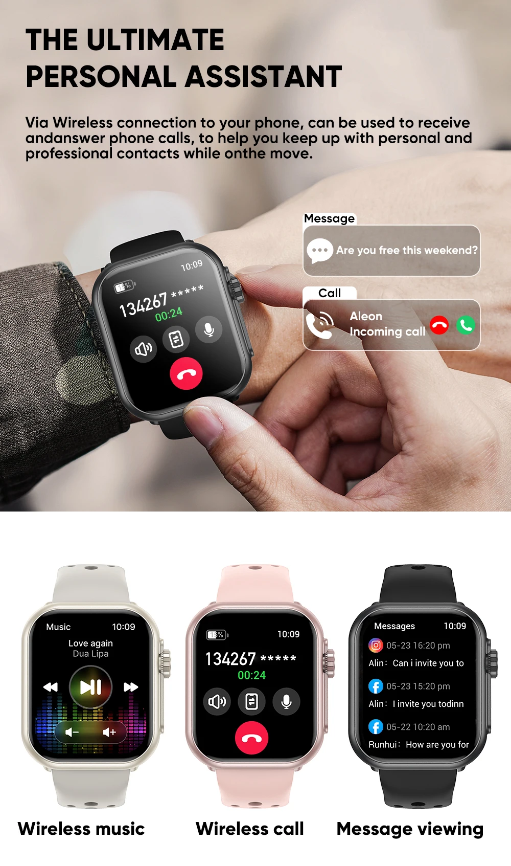 Watch Ultra K62 Men Women 1000mAh AMOLED Heart Rate 100+Sport HD Bluetooth Call GPS Track Waterproof Smart Watch For IOS Android