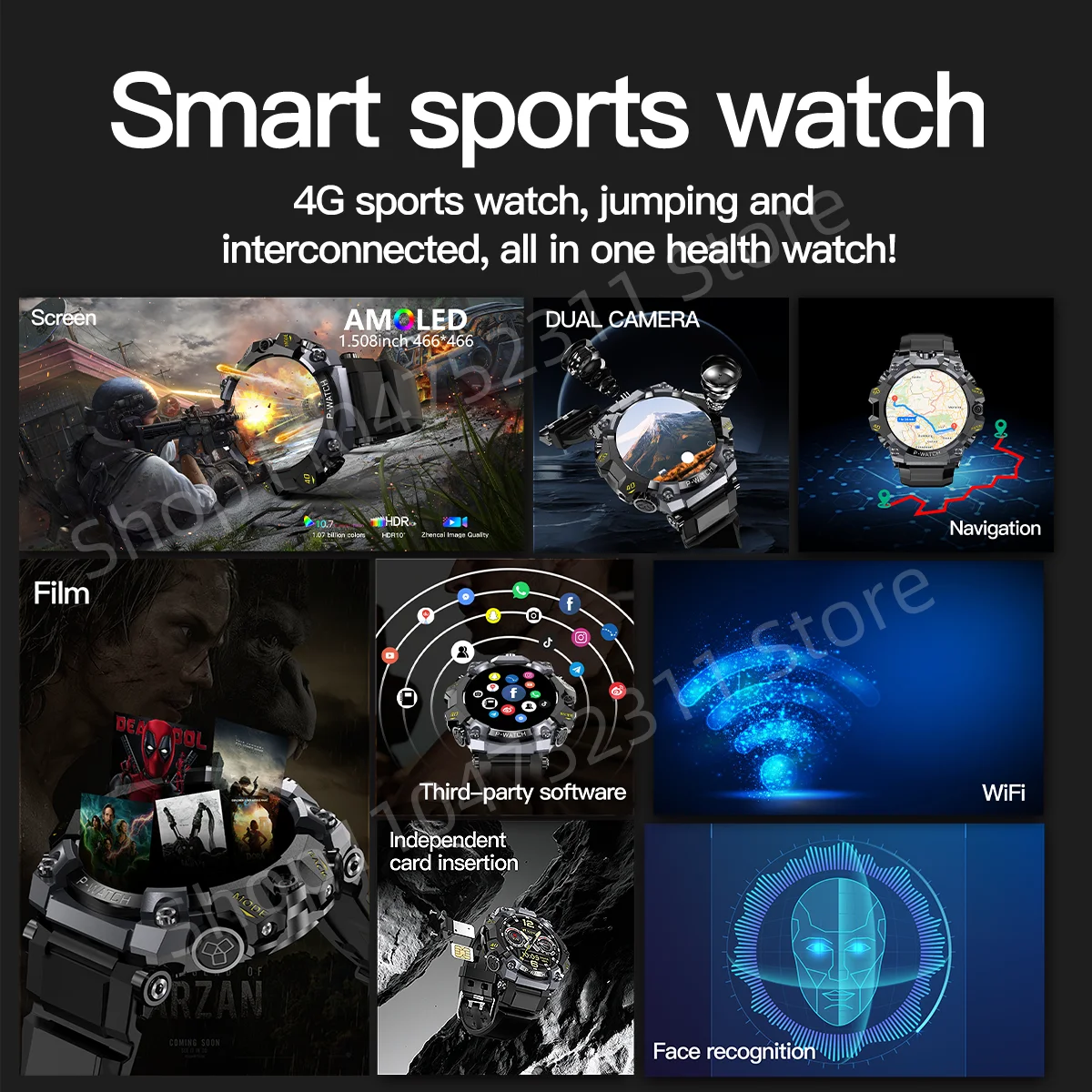 P-Watch 5g Full Netcom Smartwatch 1.5 inch Amoled HD Screen inset 4g/5g Sim Card GPS WIFI IP68 Waterproof Swimming Smart Watch