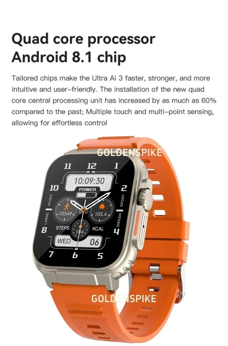 8GB + 128GB Ultra Ai3 Smartwatch Men Women 4G SIM card Wifi Cellular GPS NFC Ultra 9 Android 10 180° Rotating Camera Sport