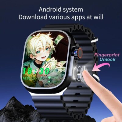 DW100pro Smartwatch S10 Ultra Fingerprint Unlock 4G SIM Card AMOLED GPS WIFI 180° Rotating Camera Google Play Android Smartwatch