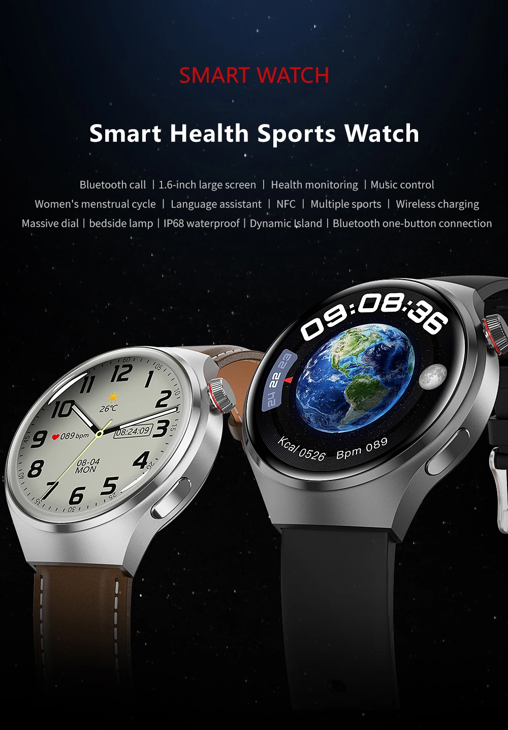 GT4 Pro Health Smart Watch Men 360*360 AMOLED Screen NFC GPS Tracker Compass BT call Blood oxygen IP68 Sport Smartwatch 2025New
