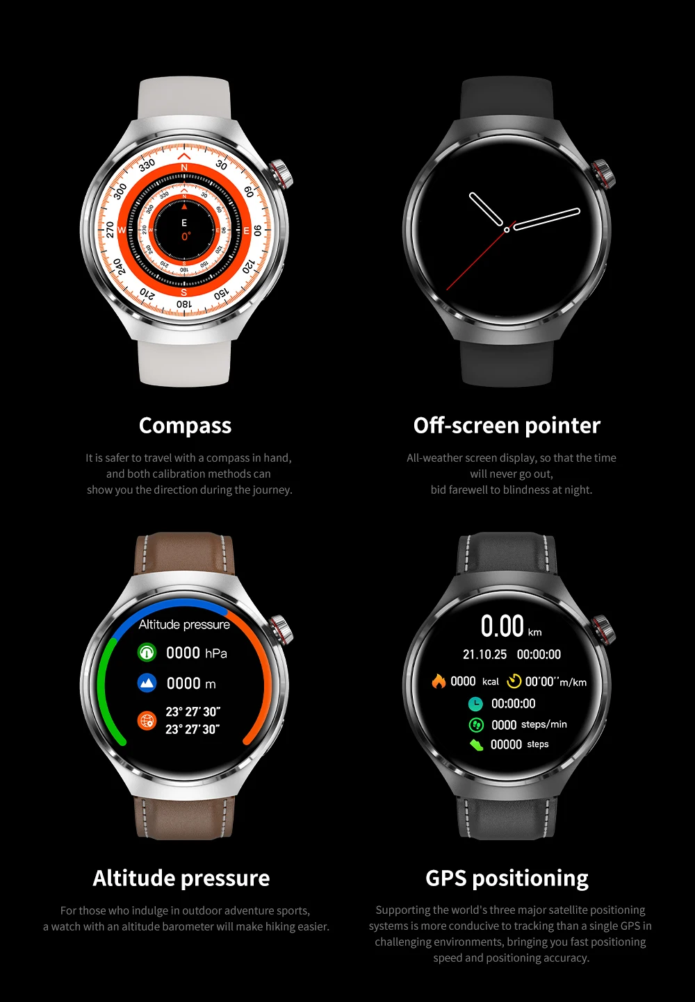 GT4 Pro Health Smart Watch Men 360*360 AMOLED Screen NFC GPS Tracker Compass BT call Blood oxygen IP68 Sport Smartwatch 2025New