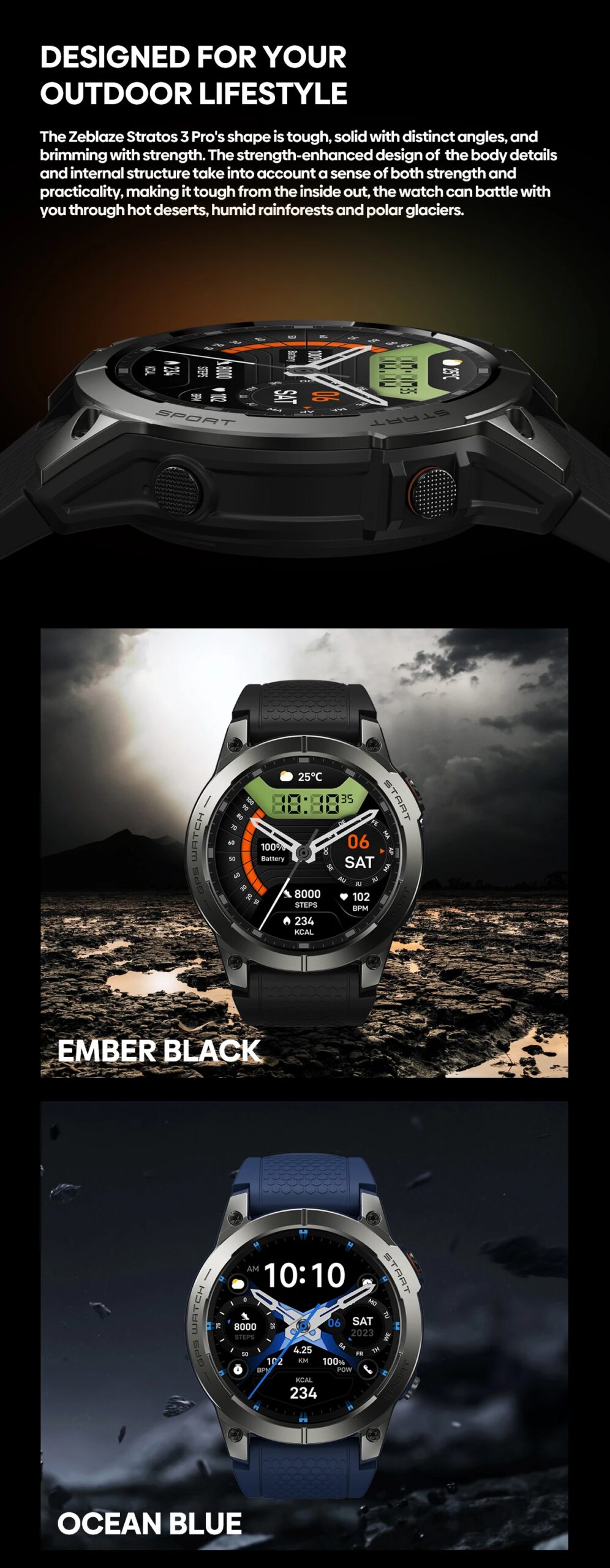 New Zeblaze Stratos 3 PRO GPS Smart Watch 1.43” HD AMOLED Display Built-in GPS Bluetooth Phone Calls Sports Smartwatch for Men