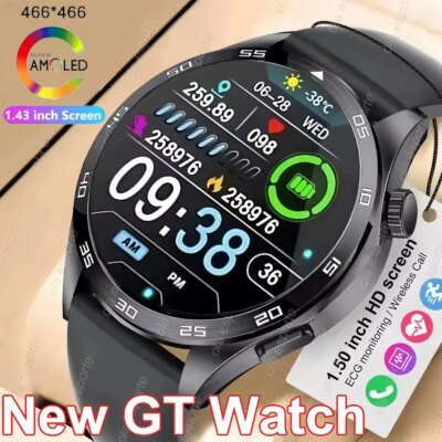 New GPS Smart Watch GT for Men Women AMOLED 360*360 HD Screen Heart Rate DIY Face Bluetooth Call Waterproof SmartWatch NFC  2024