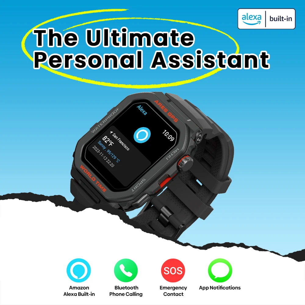 New Zeblaze Ares GPS Smart Watch Built-in Alexa & GPS Make/Answer Phone Calls Smartwatch Heart Rate Spo2 Fitness Tracking Watch
