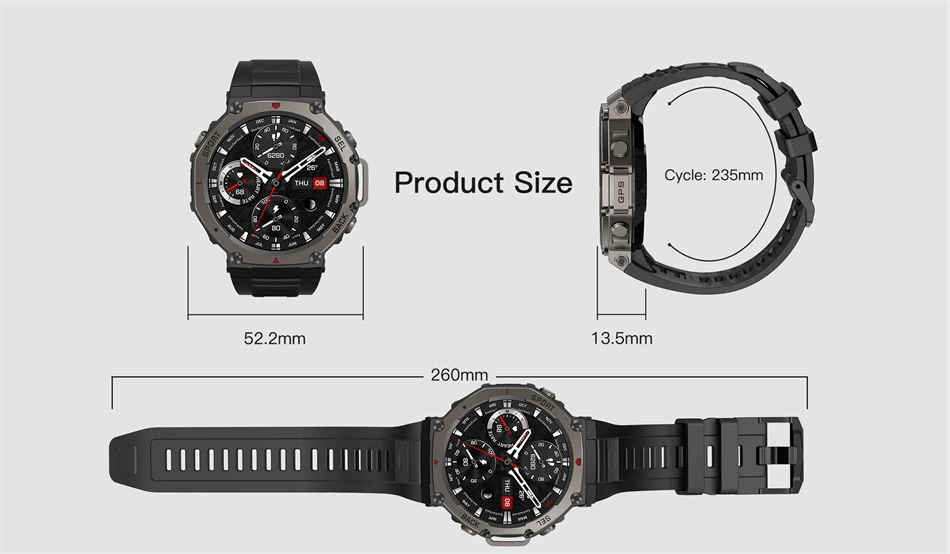 T-Rex 3 GPS Smart Watch 5 ATM Waterproof Built-in Dual-band GNSS Compass Military Sport Smartwatch Men 2025 New For Xiaomi