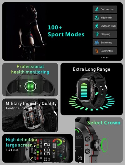 2025 New For Men Military Smart Watch Men IP68 5ATM Outdoor Sports Fitness Tracker Health Monitor 1.96" BT Call Smartwatch - Image 3