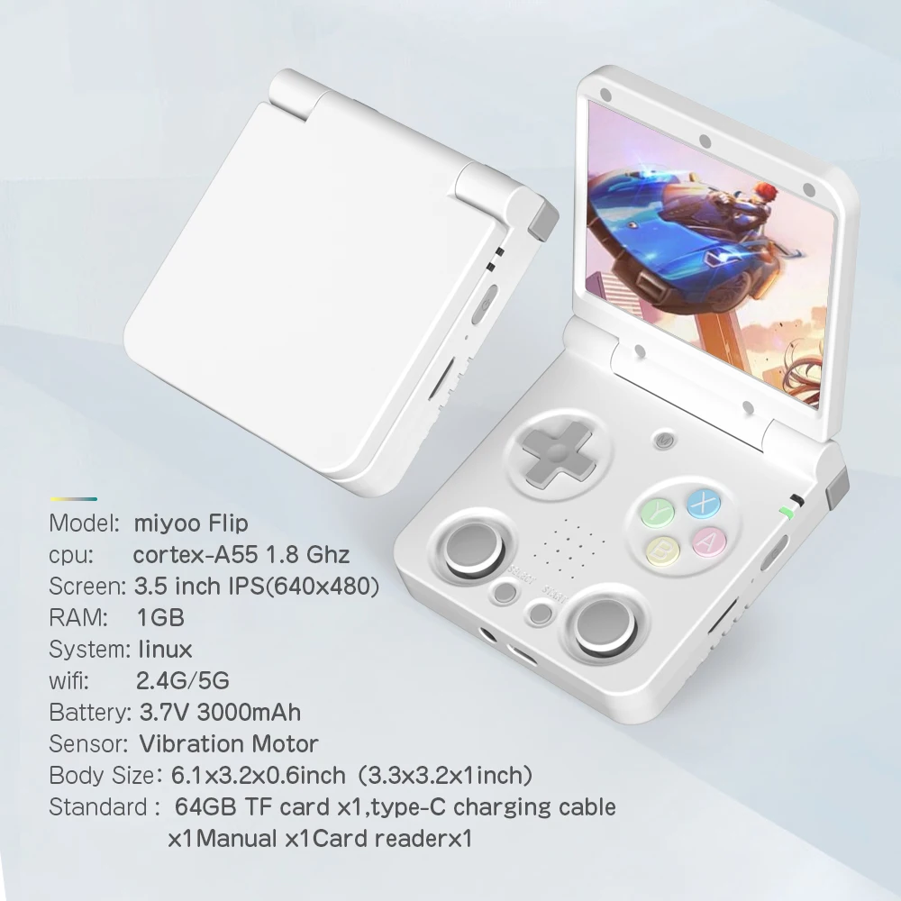 AMPOWN Miyoo Flip Fold Collapsible Handheld Game Players Consoles 3.5'' IPS Portable Video Game Linux System Retro Game Console