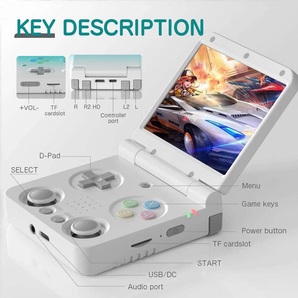 AMPOWN Miyoo Flip Fold Collapsible Handheld Game Players Consoles 3.5'' IPS Portable Video Game Linux System Retro Game Console