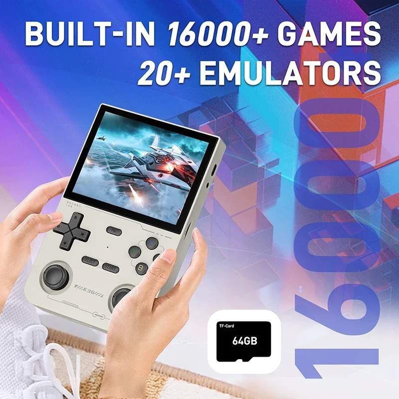 K36 Retro Handheld Game Console 16K Games with PS1/PSP/ DC/ N64 500Nit 3.5 Inch IPS Screen R36S R36S Same System Gift for Kids