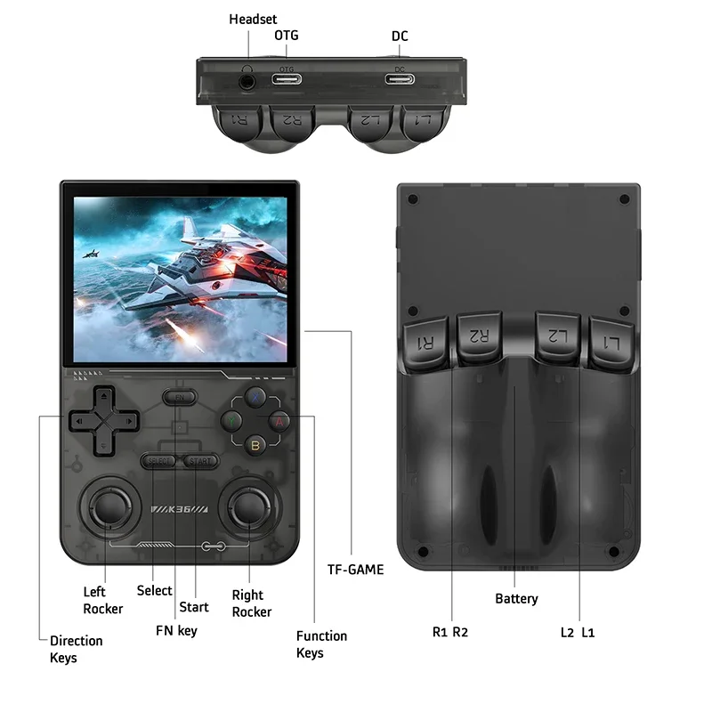 K36 Retro Handheld Game Console 16K Games with PS1/PSP/ DC/ N64 500Nit 3.5 Inch IPS Screen R36S R36S Same System Gift for Kids