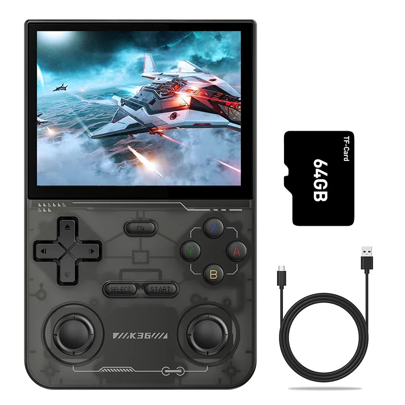 K36 Retro Handheld Game Console 16K Games with PS1/PSP/ DC/ N64 500Nit 3.5 Inch IPS Screen R36S R36S Same System Gift for Kids