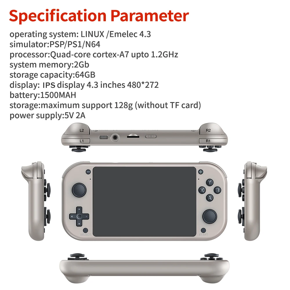 BOYHOM M17 Retro Handheld Video Game Console Open Source Linux System 4.3 Inch IPS Screen Portable Pocket Video Player 64GB