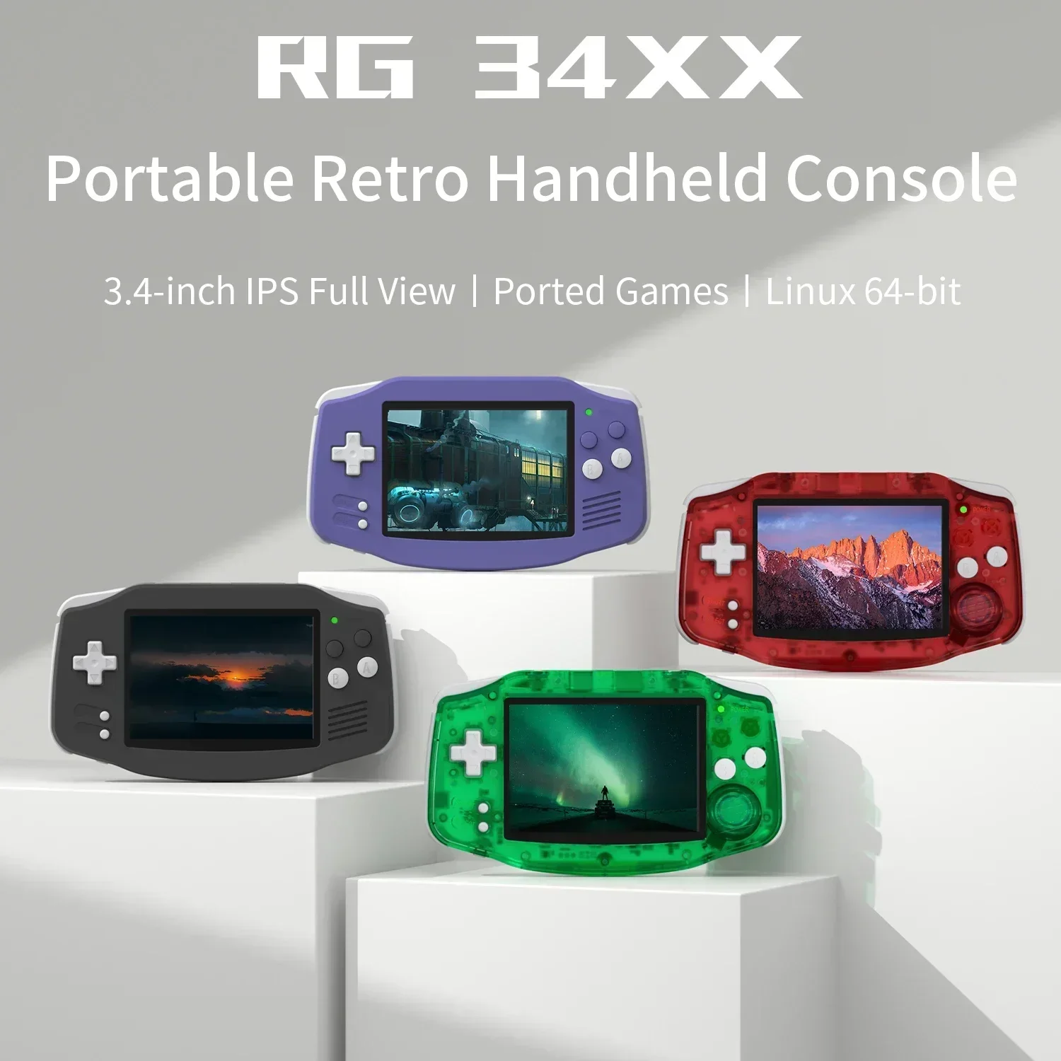 ANBERNIC -Retro Handheld Game Console RG34XX 64 Bit Linux System IPS Screen 3.4 Inch Game Player Gift for Kids