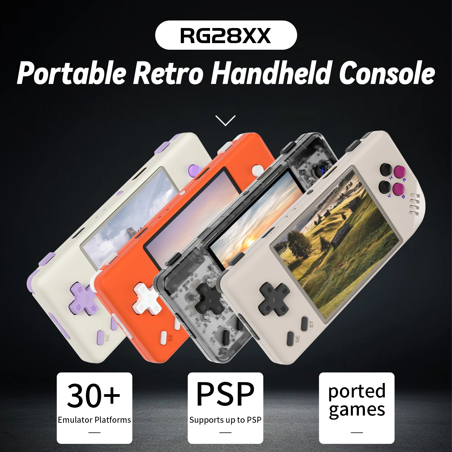 ANBERNIC RG28XX Handheld Game Console 2.83-inch 640*480 IPS Screen Linux System 3100mAh Support TV-HDMI-Output 64G 5000+ Games