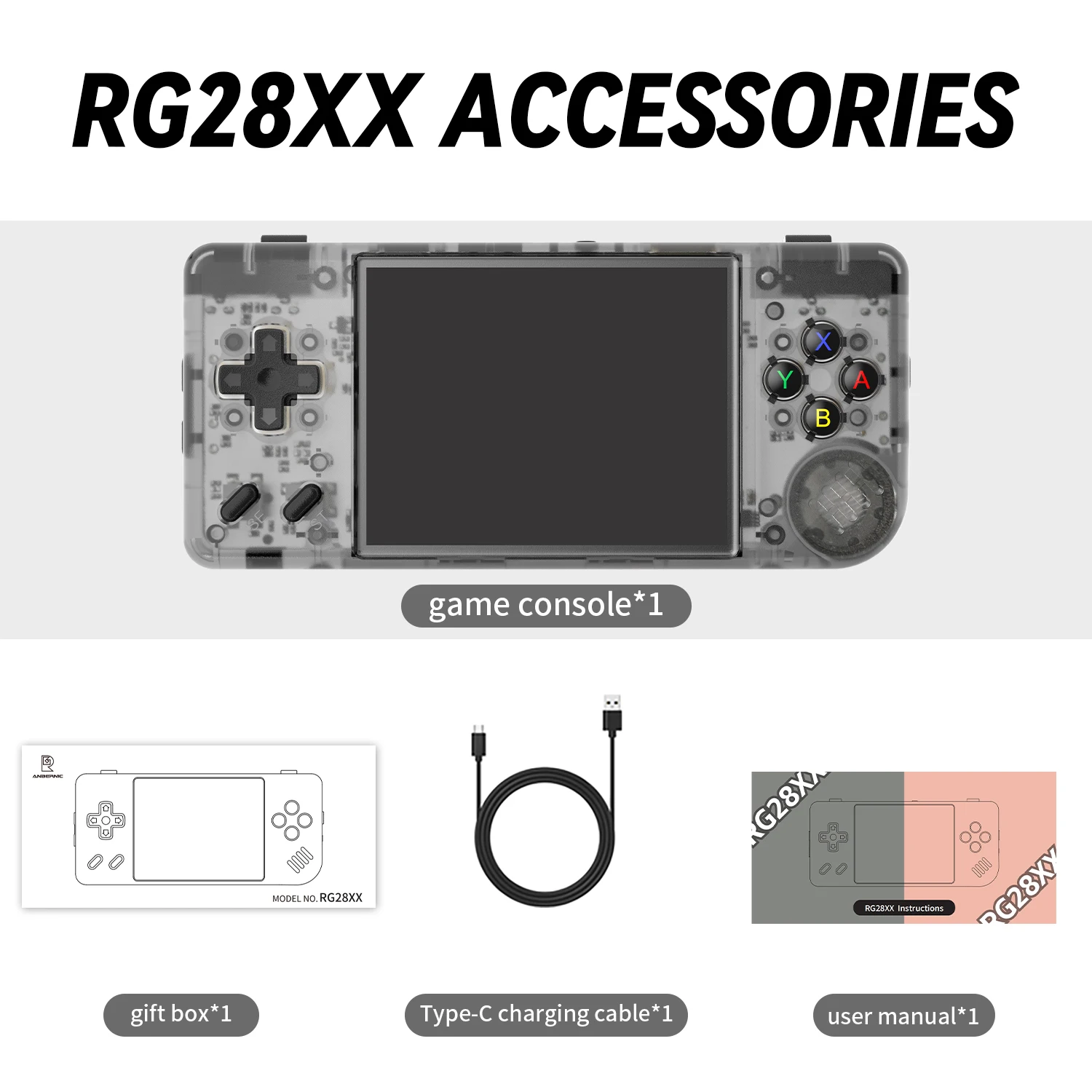 ANBERNIC RG28XX Handheld Game Console 2.83-inch 640*480 IPS Screen Linux System 3100mAh Support TV-HDMI-Output 64G 5000+ Games ANBERNIC RG28XX Handheld Game Console 2.83-inch 640*480 IPS Screen Linux System 3100mAh Support TV-HDMI-Output 64G 5000+ Games