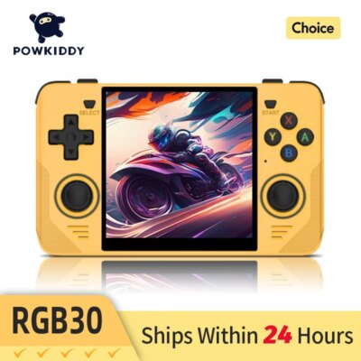 POWKIDDY RGB30 Yellow 720*720 4 Inch Ips Screen Built-in WIFI RK3566 Open-Source Retro Handheld Game Console Children's Gifts