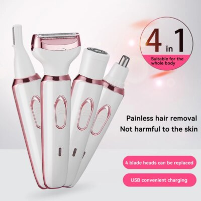 4 In 1 Electric Lady Shaver Body Hair Removal Epilator Painless Cordless Trimmer Razor Gifts For Women - Image 2