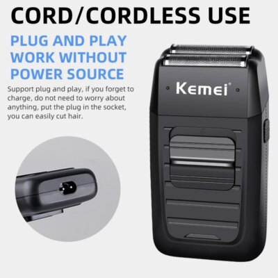 Kemei Rechargeable Cordless Shaver for Men Twin Blade Reciprocating Beard Razor Face Care Multifunction Strong Trimmer KM-1102 - Image 6