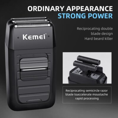 Kemei Rechargeable Cordless Shaver for Men Twin Blade Reciprocating Beard Razor Face Care Multifunction Strong Trimmer KM-1102 - Image 3