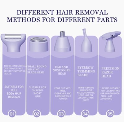 5 In 1 Electric Body Hair Trimmer Leg Body Hair Removal Lip Chin Depilatory Lady Bikini Trimmer Facial Hair Remover Shaver - Image 4