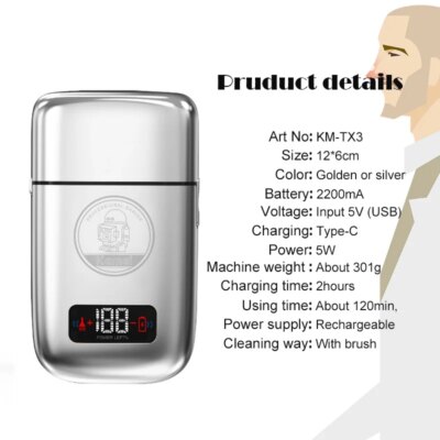 Kemei All-metal Electric Shaver Men Electric Razor Rechargeable Beard Shaver Floating Hair Trimmer Face Care Shaving Machine - Image 3