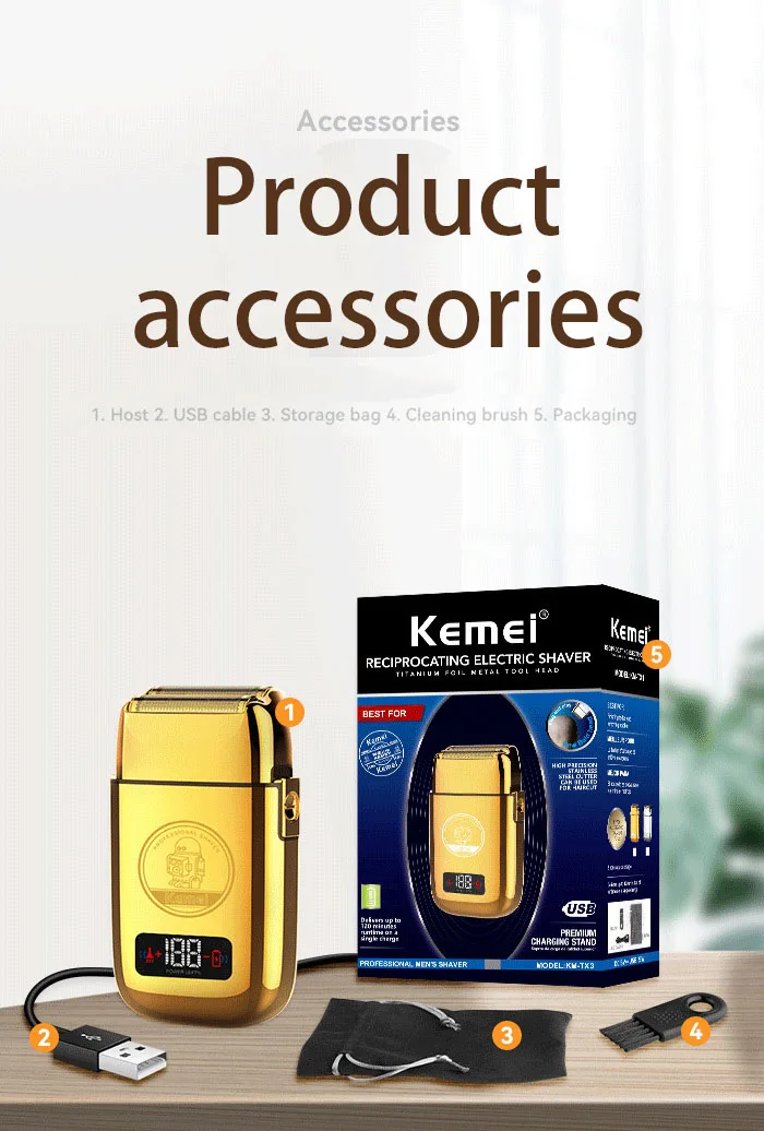 Kemei All-metal Electric Shaver Men Electric Razor Rechargeable Beard Shaver Floating Hair Trimmer Face Care Shaving Machine