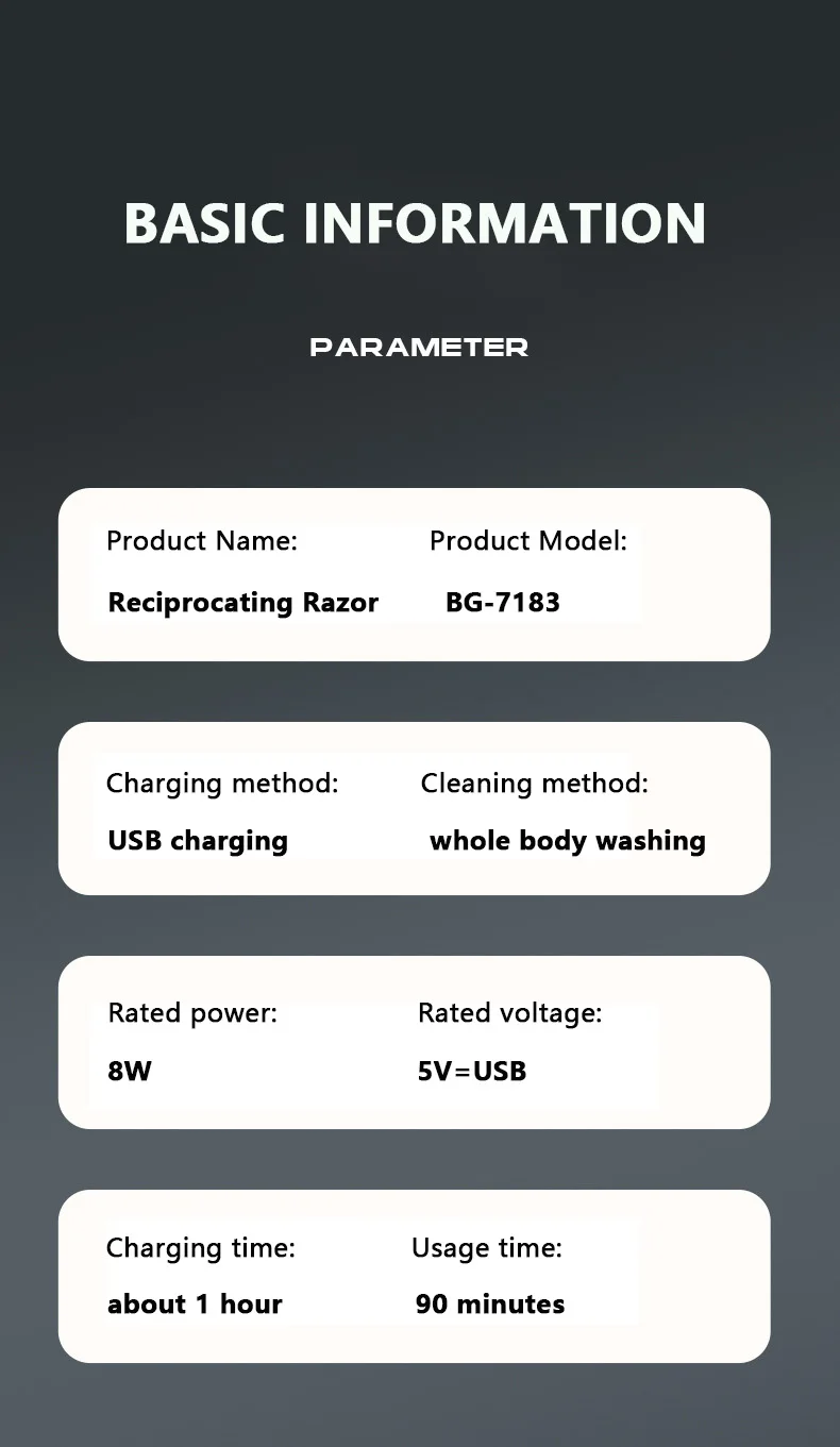 MOTAWISH Electric Shaver Reciprocating High and Low Two-speed Adjustable Shaver Full Body Washable Type-c Rechargeable Shaver