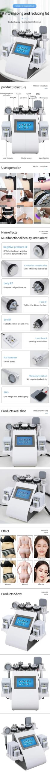 9 in 1 Tool 40K Cavitation Ultrasonic Body Slimming Machine Multi-Polar Frequency Rejuvenation Skin Lift Tighten