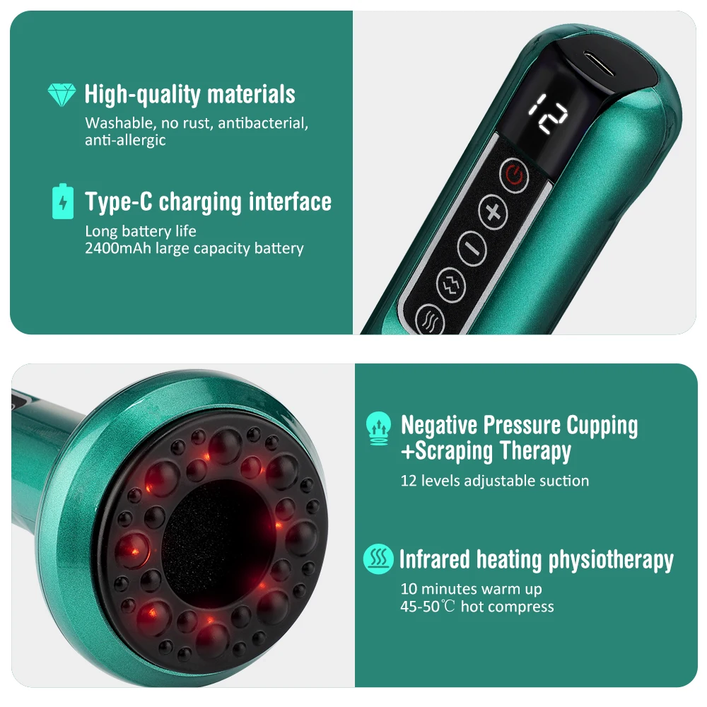 6/12 Speed Electric Cupping Massager Vacuum Suction Cup GuaSha Anti Cellulite Beauty Health Scraping Infrared Heat Body Slimming