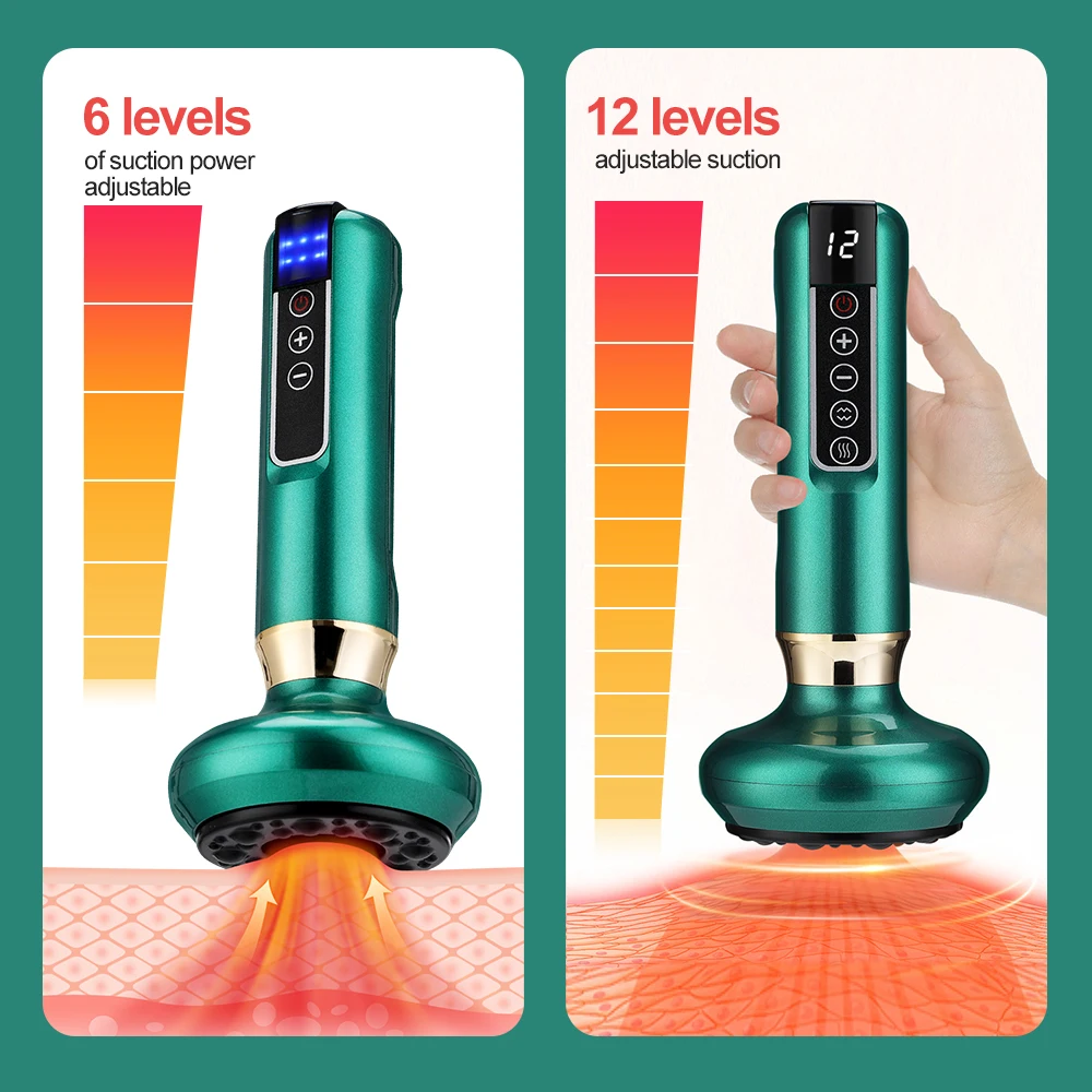 6/12 Speed Electric Cupping Massager Vacuum Suction Cup GuaSha Anti Cellulite Beauty Health Scraping Infrared Heat Body Slimming