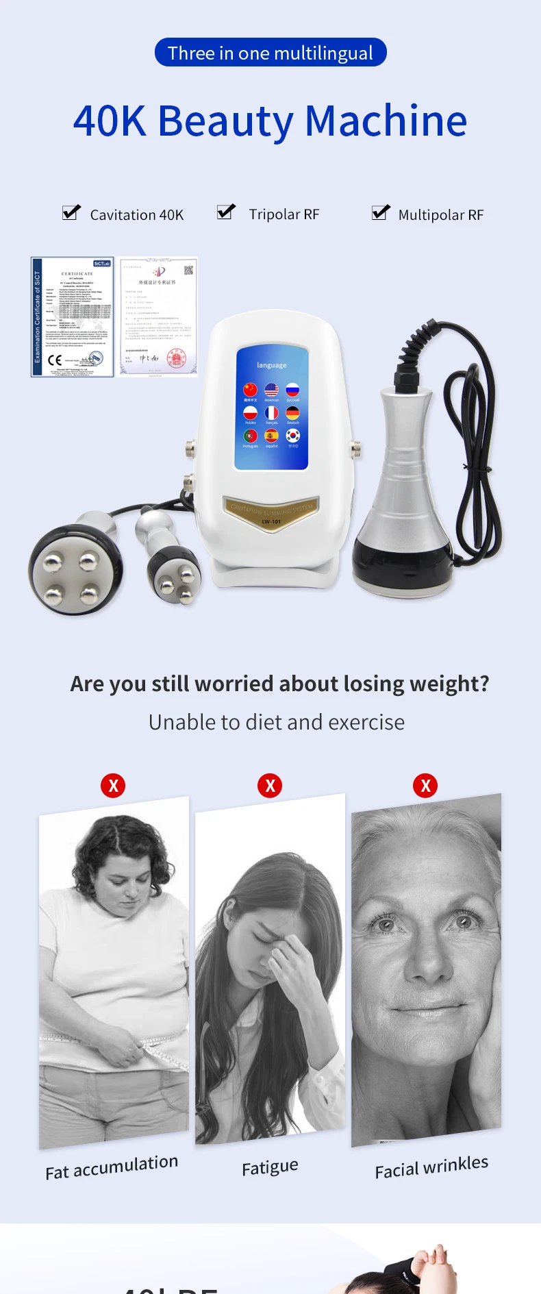 3IN1 40K Ultrasonic Cavitation Radio Frequency Weight Loss Massage Shaping Anti-aging Anti-wrinkle Firming Skin Cellulite Burn 3IN1 40K Ultrasonic Cavitation Radio Frequency Weight Loss Massage Shaping Anti-aging Anti-wrinkle Firming Skin Cellulite Burn