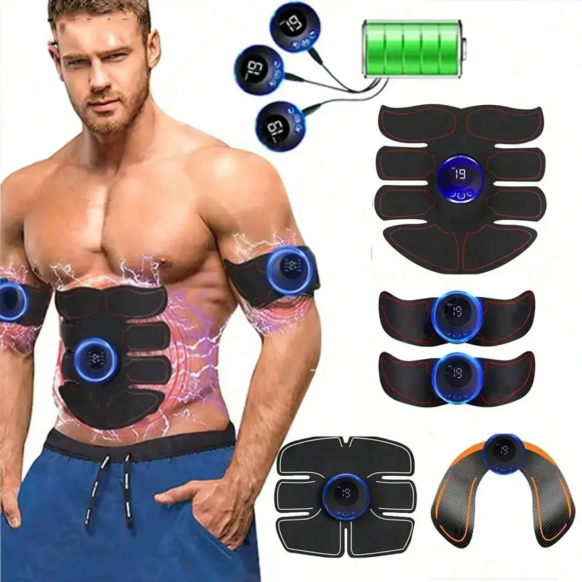 5-In-1 Wireless Muscle Stimulator:Usb Rechargeable, 19 Speeds, Whole Body Fitness, Abdominal & Hip Training, Myofascial Massager