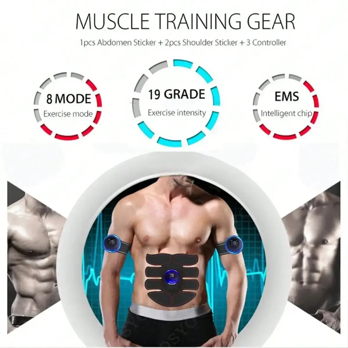 5-In-1 Wireless Muscle Stimulator:Usb Rechargeable, 19 Speeds, Whole Body Fitness, Abdominal & Hip Training, Myofascial Massager