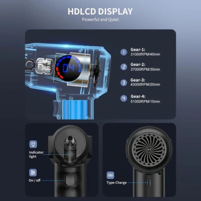 Portable Computer Cleaning Air Duster, Cordless Compressed Air Blower with LED Light for Computer Keyboard Cleaning - Image 2