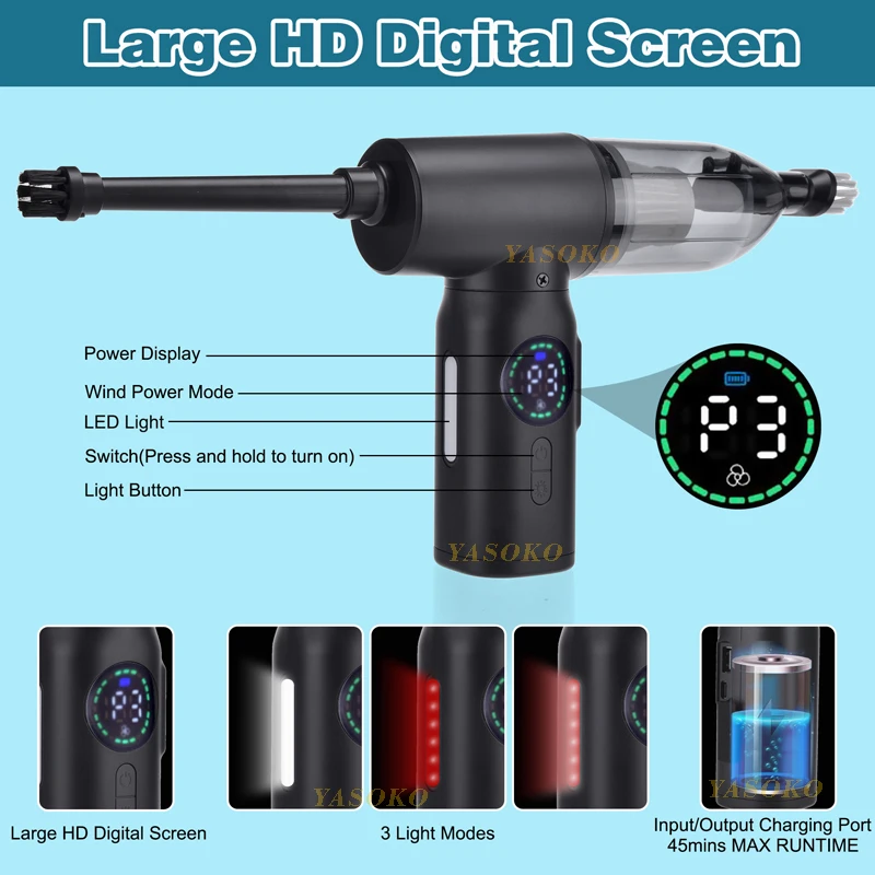 Portable  Air Blower & Vacuum Cleaner 2 in 1 Compressed Air Duster 7500mAh Cordless Duster Blower for Keyboard Computer Cleaning