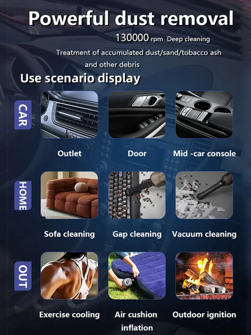 130000RPM Turbofan Air Blower Air gun Mini Turbo Jet Fan Brushless Motor Handheld Duct Fan Portable Charging Cleaning Car Vacuum