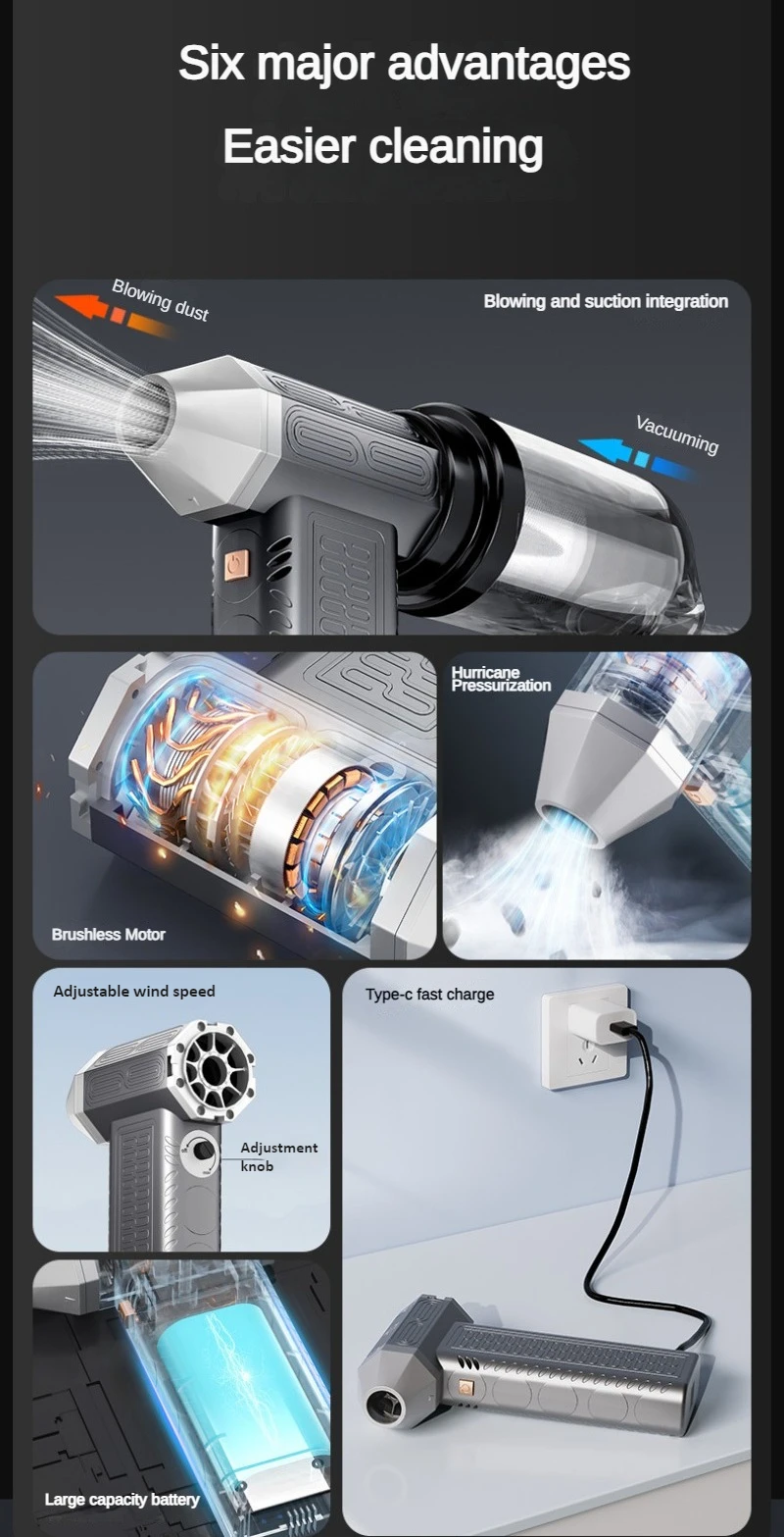 130000RPM Turbofan Air Blower Air gun Mini Turbo Jet Fan Brushless Motor Handheld Duct Fan Portable Charging Cleaning Car Vacuum