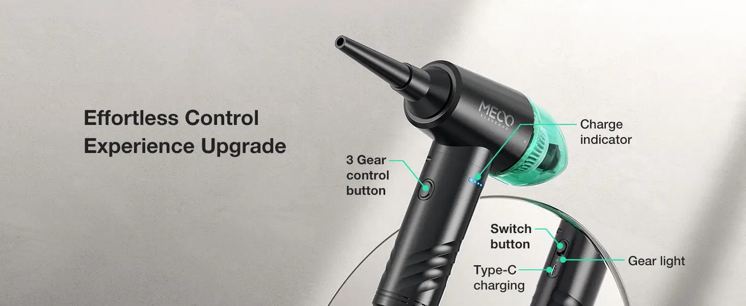 ME-CR1 Electric Air Duster 13000PA Rechargeable Compressed Vacuum Cleaner 110000RPM Keyboard Air Blower 2 Smart Start Modes ME-CR1 Electric Air Duster 13000PA Rechargeable Compressed Vacuum Cleaner 110000RPM Keyboard Air Blower 2 Smart Start Modes