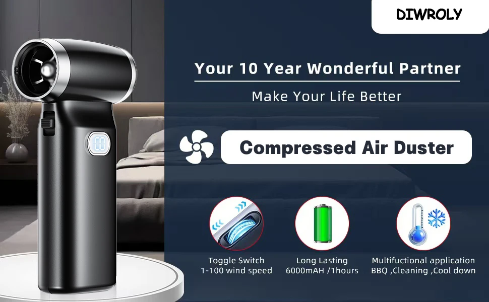 Compressed air duster rechargeable Blower Fan 110000RPM PC Duster Keyboard Mini Turbo Fan Car Dryer for Car Cleaning Compressed air duster rechargeable Blower Fan 110000RPM PC Duster Keyboard Mini Turbo Fan Car Dryer for Car Cleaning
